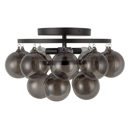 Kuzco Faye 18" Black Semi-Flush Mount, Matte Black/Smoked Solid Glass