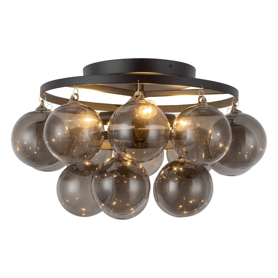 Kuzco Faye 18" Black Semi-Flush Mount, Matte Black/Smoked Solid Glass