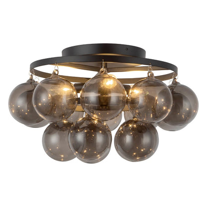 Kuzco Faye 18" Black Semi-Flush Mount, Matte Black/Smoked Solid Glass