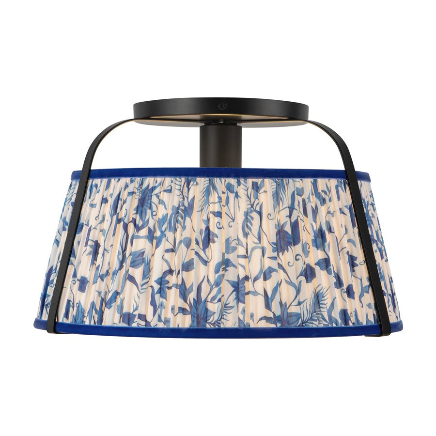 Kuzco Scout 13" Blk Semi-Flush Mount, Matte Black/Blue Linen - SF675213MBBL