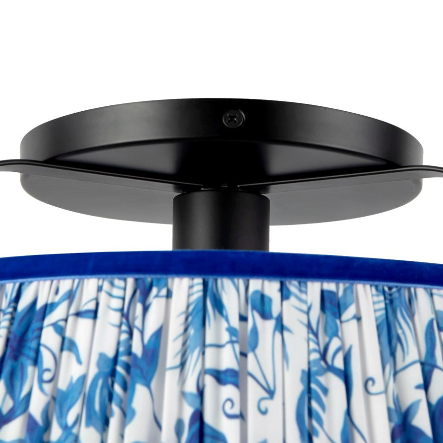 Kuzco Scout 13" Black Semi-Flush Mount, Matte Black/Blue Linen