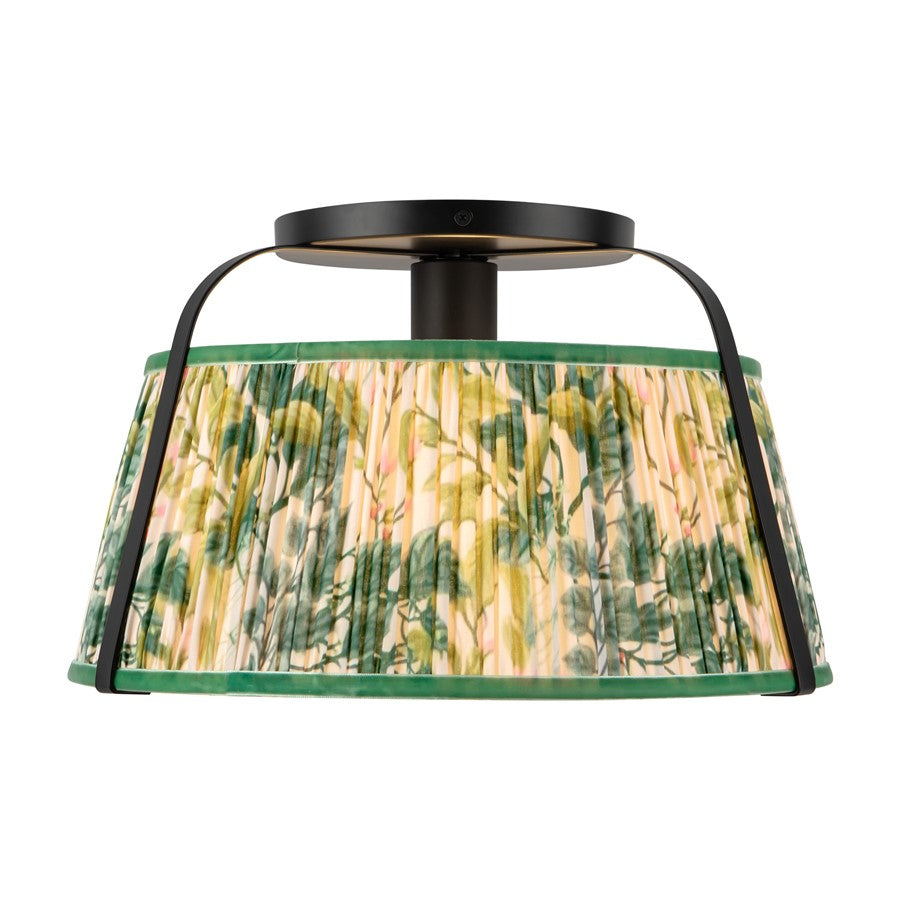 Kuzco Scout 13" Blk Semi-Flush Mount, Matte Black/Green Linen - SF675213MBGL