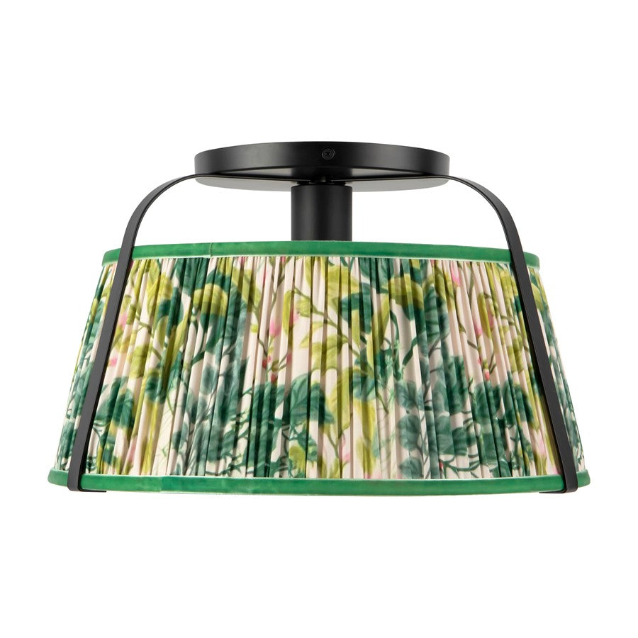 Kuzco Scout 13" Black Semi-Flush Mount, Matte Black/Green Linen