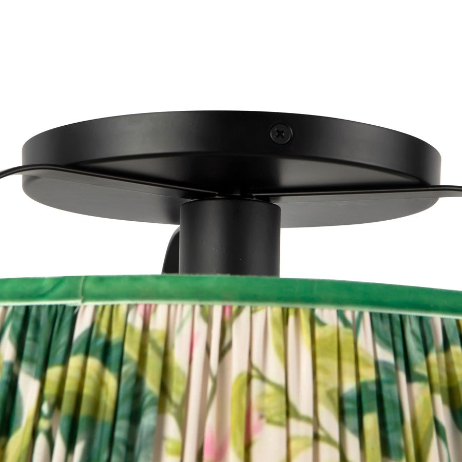 Kuzco Scout 13" Black Semi-Flush Mount, Matte Black/Green Linen