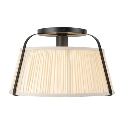 Kuzco Scout 13" Blk Semi-Flush Mount, Matte Black/White Linen - SF675213MBWL