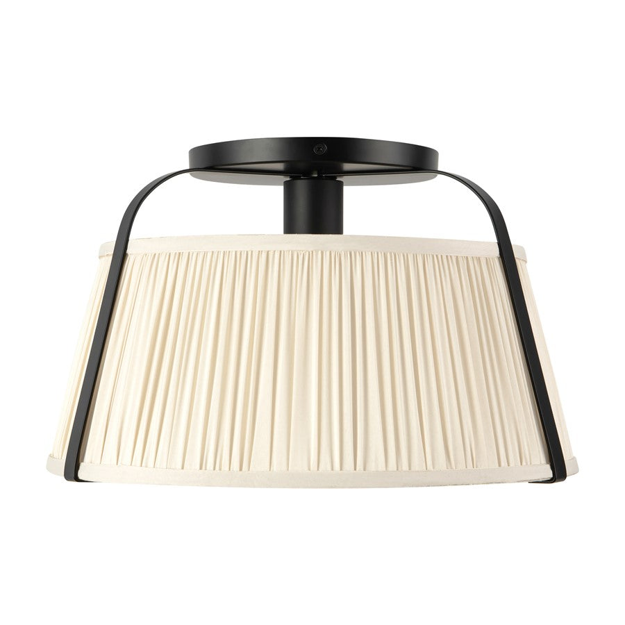 Kuzco Scout 13" Black Semi-Flush Mount, Matte Black/White Linen