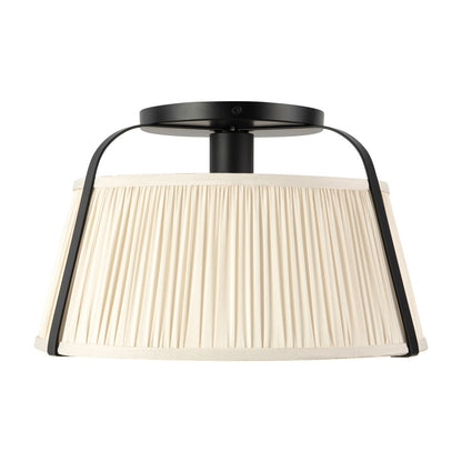 Kuzco Scout 13" Black Semi-Flush Mount, Matte Black/White Linen