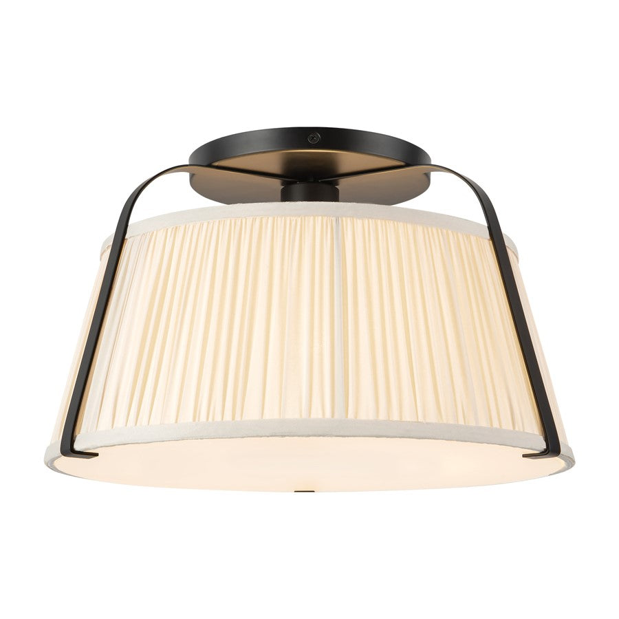 Kuzco Scout 13" Black Semi-Flush Mount, Matte Black/White Linen