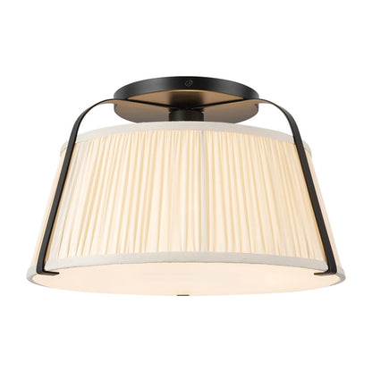 Kuzco Scout 13" Black Semi-Flush Mount, Matte Black/White Linen