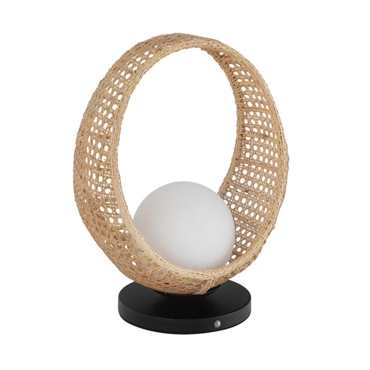 Kuzco Lanai 16in LED Table Lamp | Matte Black Steel and Rattan with Opal Glass | Covered Patio & Indoor Portable Lamp | 380lm | Model TL20616-BK-OP