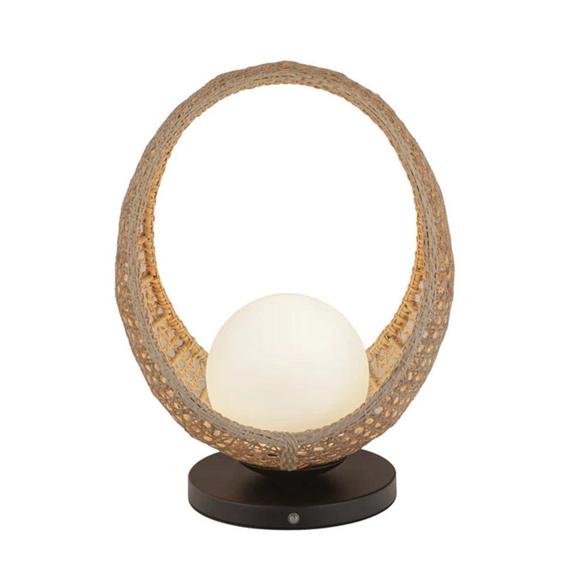 Kuzco Lanai 16in LED Table Lamp | Matte Black Steel and Rattan with Opal Glass | Covered Patio & Indoor Portable Lamp | 380lm | Model TL20616-BK-OP