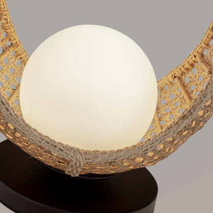 Kuzco Lanai 16in LED Table Lamp | Matte Black Steel and Rattan with Opal Glass | Covered Patio & Indoor Portable Lamp | 380lm | Model TL20616-BK-OP