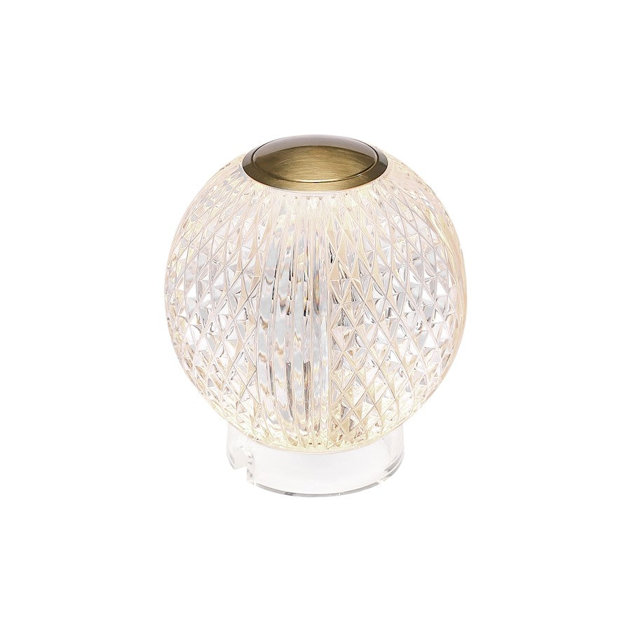 Alora Marni 3" LED Table Lamp, Brass/Clear Carved Acrylic Diffuser - TL321903NB