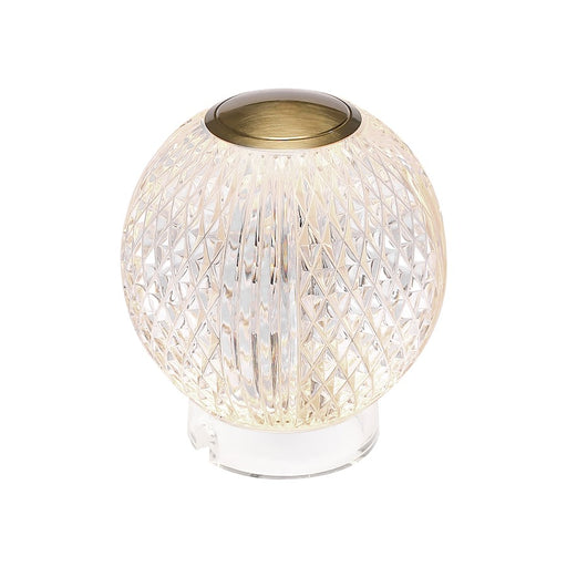 Alora Marni 4" LED Table Lamp, Brass/Clear Carved Acrylic Diffuser - TL321904NB