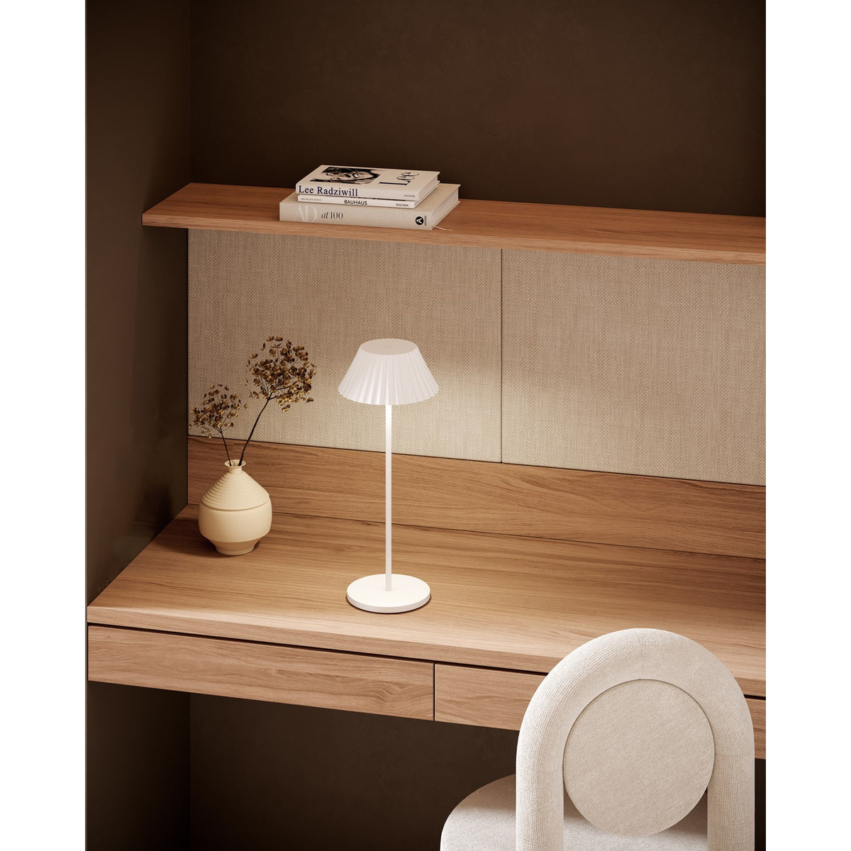 Kuzco Zola 14in Table Lamp | Modern White Steel Shade | Bedroom & Living Room Accent | 130lm 2700K Touch Dimmer | Model TL67914-WH