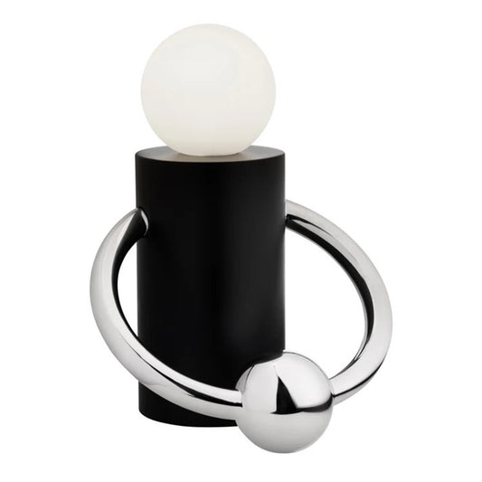 Kuzco Septum 8in LED Table Lamp | Modern Matte Black and Chrome Steel with Opal Glass | Living Room & Bedroom Accent | Model TL73708-MB-CH