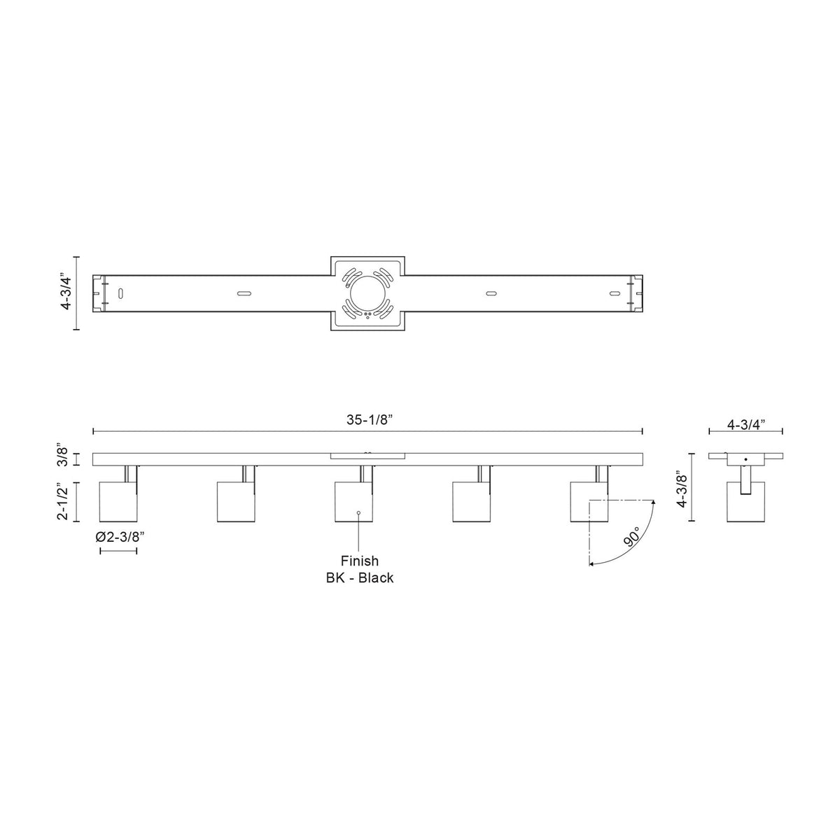 Kuzco Arnold 35in 5-Light Track Light | Modern Black Aluminum and Steel | Kitchen & Living Room Task Lighting | Model TR19035-BK-5CCT-UNV-010