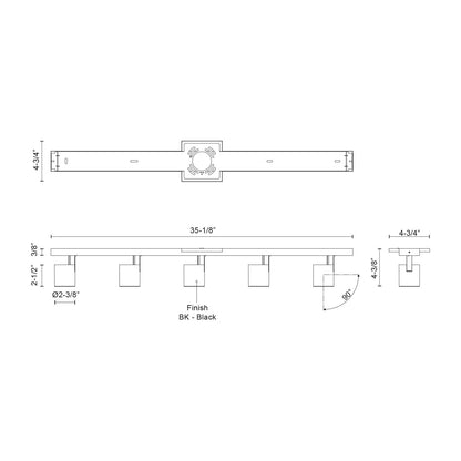 Kuzco Arnold 35in 5-Light Track Light | Modern Black Aluminum and Steel | Kitchen & Living Room Task Lighting | Model TR19035-BK-5CCT-UNV-010