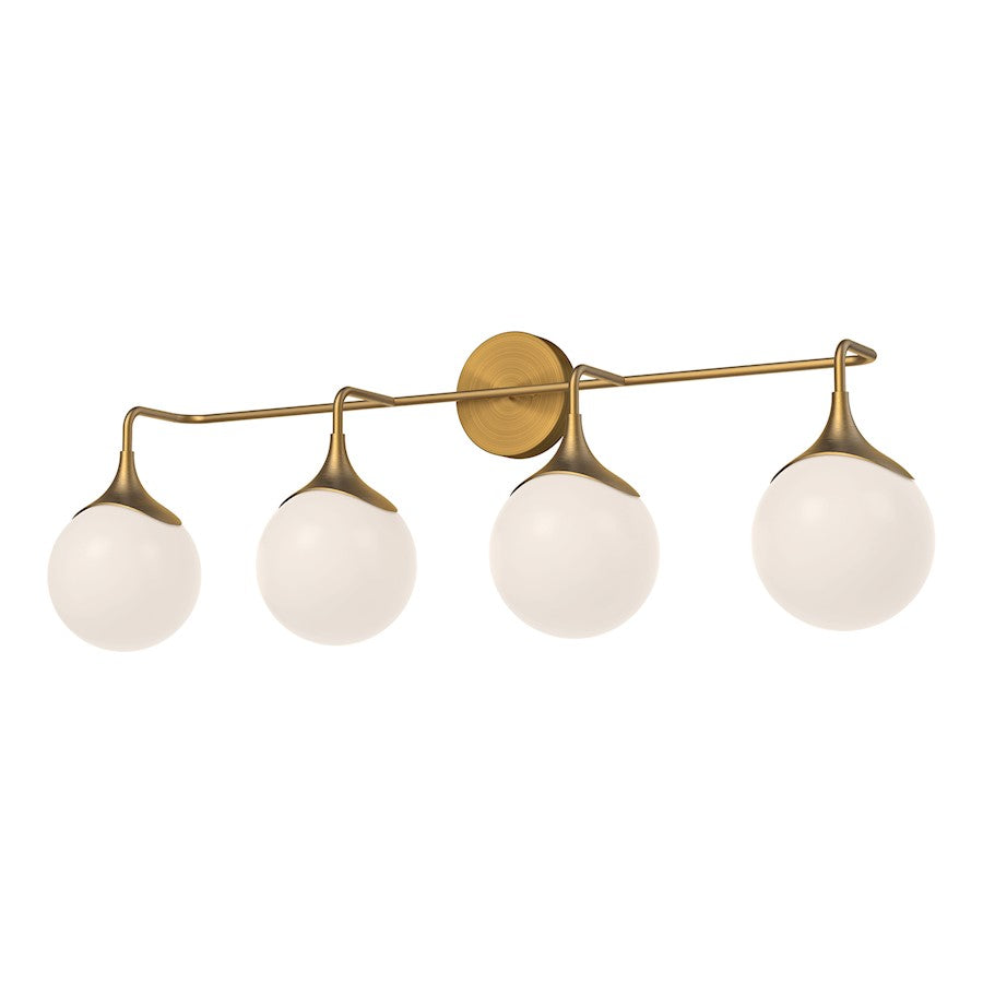 Alora Mood Nouveau 4 Light 35" Vanity, Aged Gold/Opal Matte/Opal - VL505136AGOP