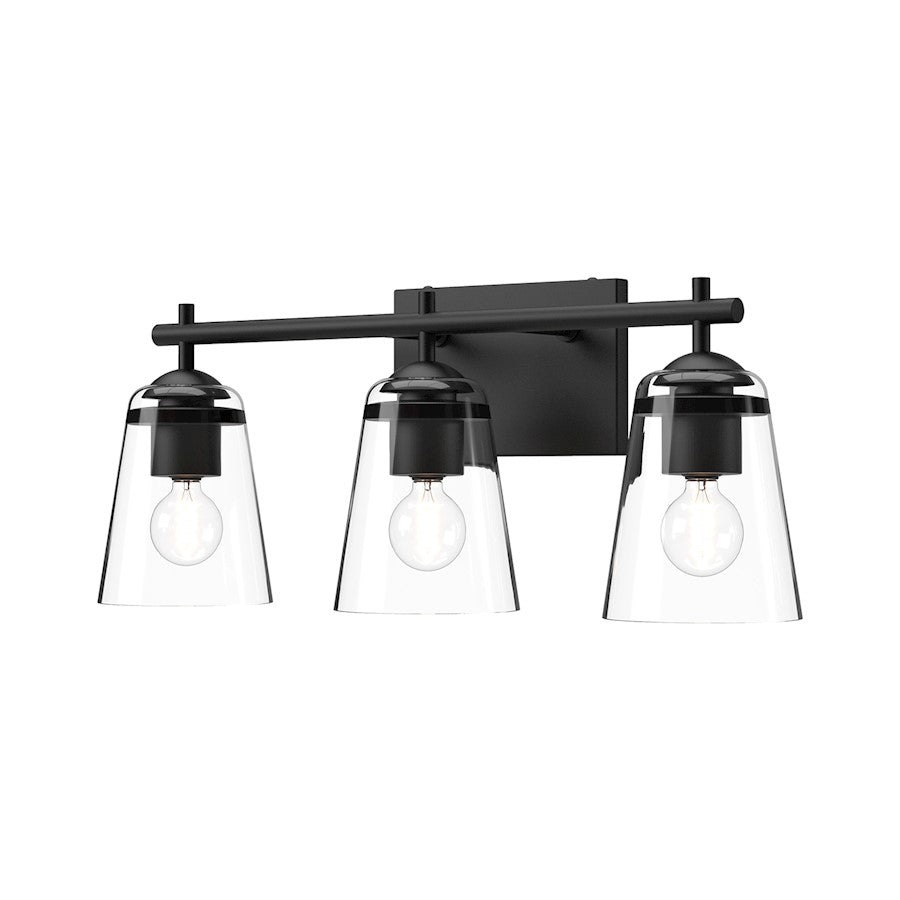 Alora Mood Addison 3 Light 22" Vanity, Clear/Matte Black/Clear - VL638221MBCL