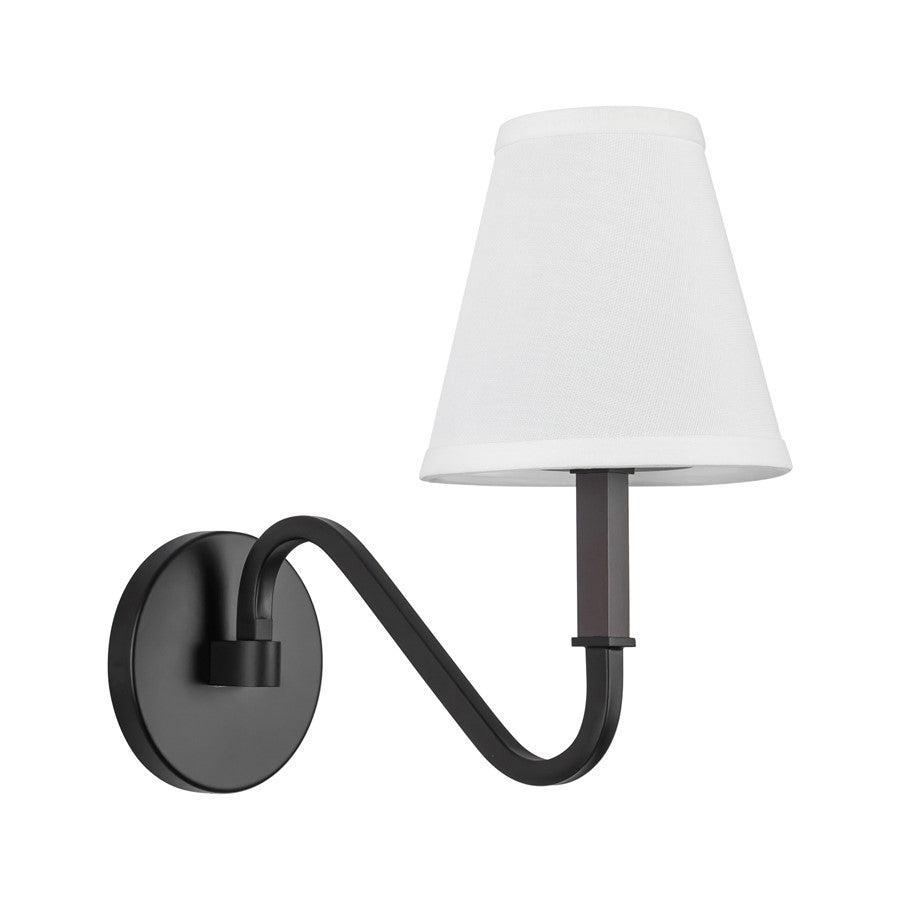 Kuzco Sloan 12" Black Wall Sconce, Matte Black/White Linen