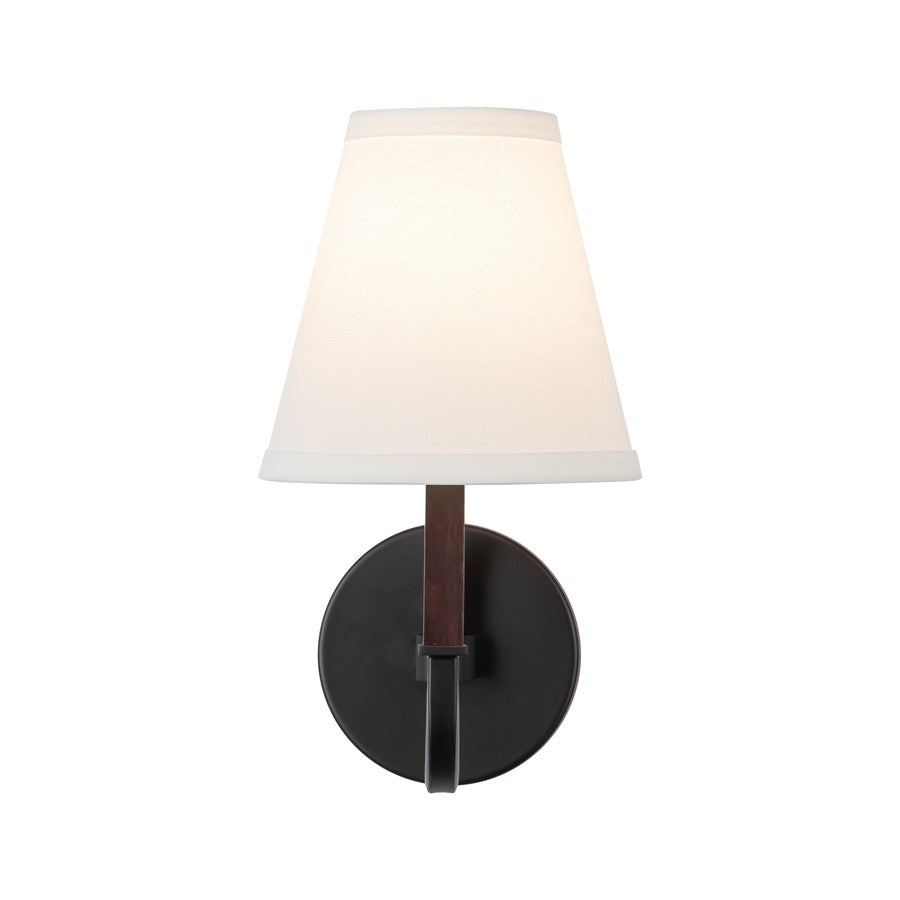 Kuzco Sloan 12" Black Wall Sconce, Matte Black/White Linen