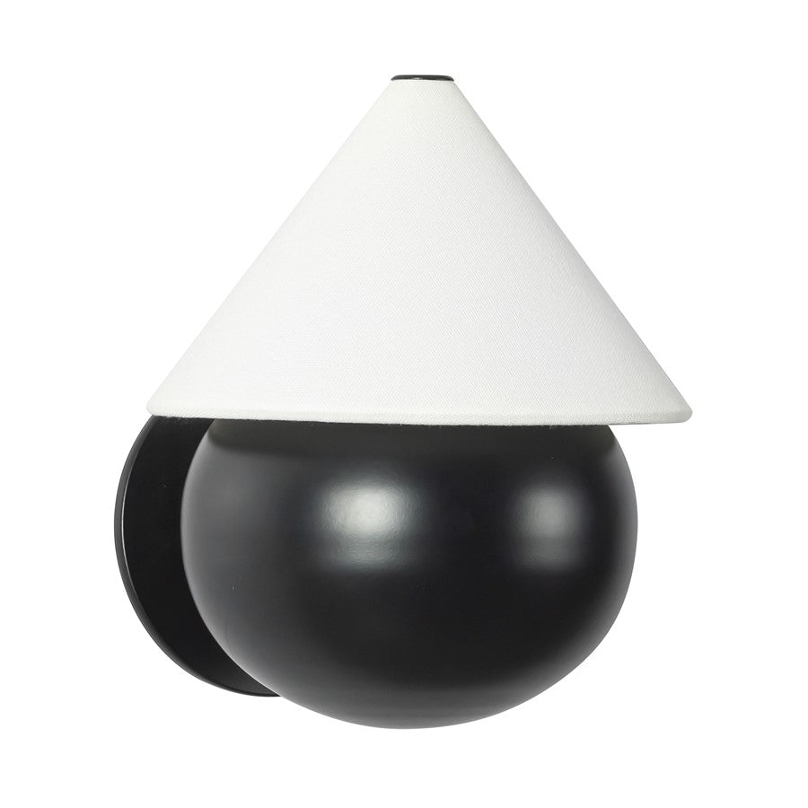 Kuzco Rowan 9" Black Dimmable LED Wall Sconce, Matte Black/White Linen