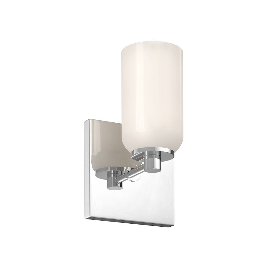 Kuzco Nola 1-Light Wall Sconce | Modern Chrome and Glossy Opal Glass | Hallway & Bathroom Accent | 9 x 3.6 x 4.9 in | Model WS57704-CH-GO