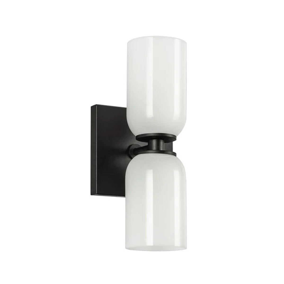 Kuzco Nola 12in 2-Light Wall Sconce | Modern Black and Glossy Opal Glass | Living Room & Hallway | 3.62 x 12.5 in | Model WS57712-BK-GO