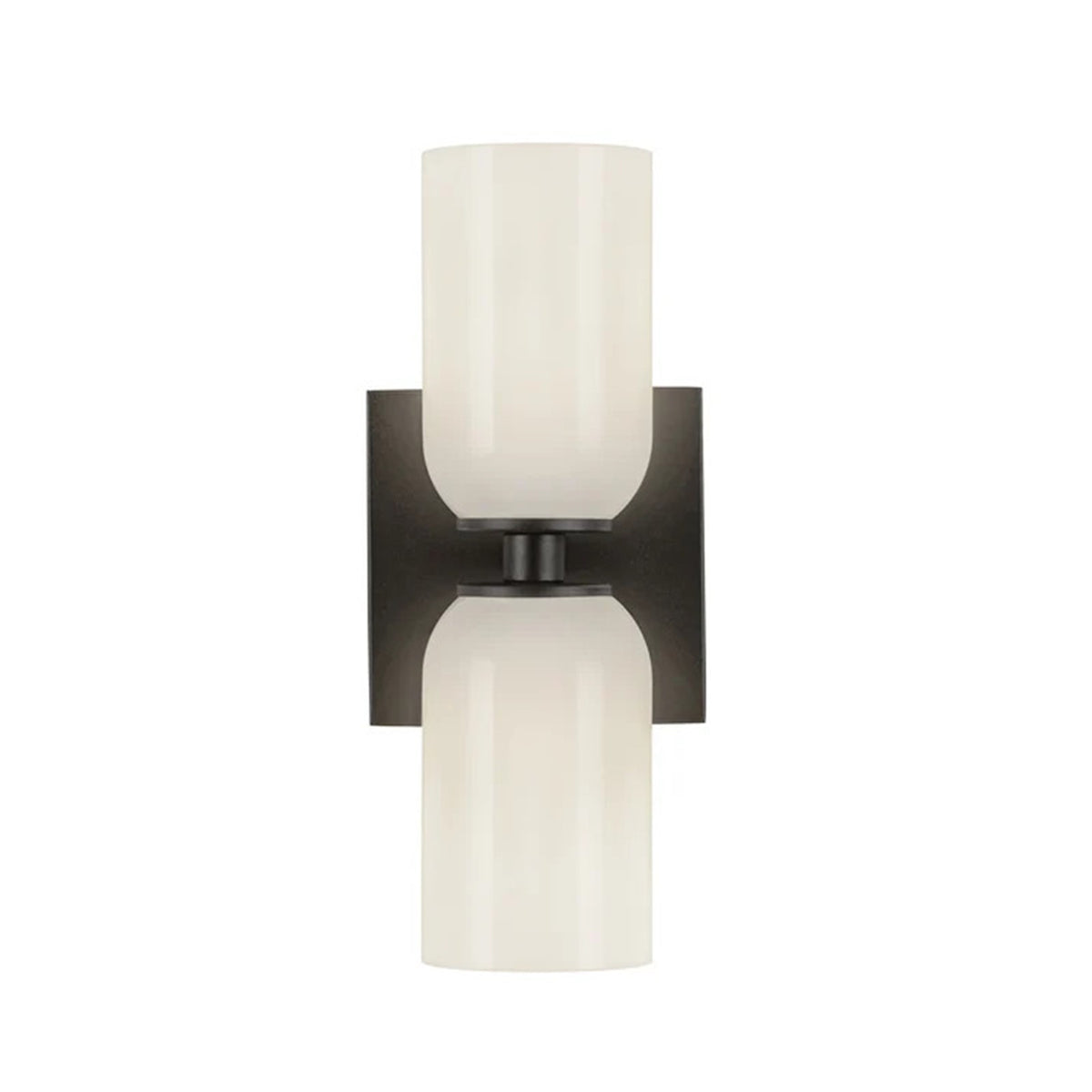 Kuzco Nola 12in 2-Light Wall Sconce | Modern Black and Glossy Opal Glass | Living Room & Hallway | 3.62 x 12.5 in | Model WS57712-BK-GO