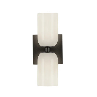 Kuzco Nola 12in 2-Light Wall Sconce | Modern Black and Glossy Opal Glass | Living Room & Hallway | 3.62 x 12.5 in | Model WS57712-BK-GO