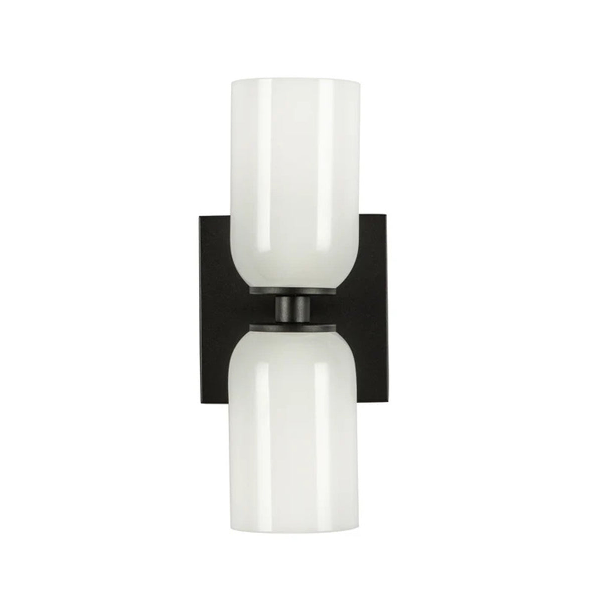 Kuzco Nola 12in 2-Light Wall Sconce | Modern Black and Glossy Opal Glass | Living Room & Hallway | 3.62 x 12.5 in | Model WS57712-BK-GO