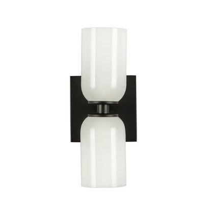 Kuzco Nola 12in 2-Light Wall Sconce | Modern Black and Glossy Opal Glass | Living Room & Hallway | 3.62 x 12.5 in | Model WS57712-BK-GO