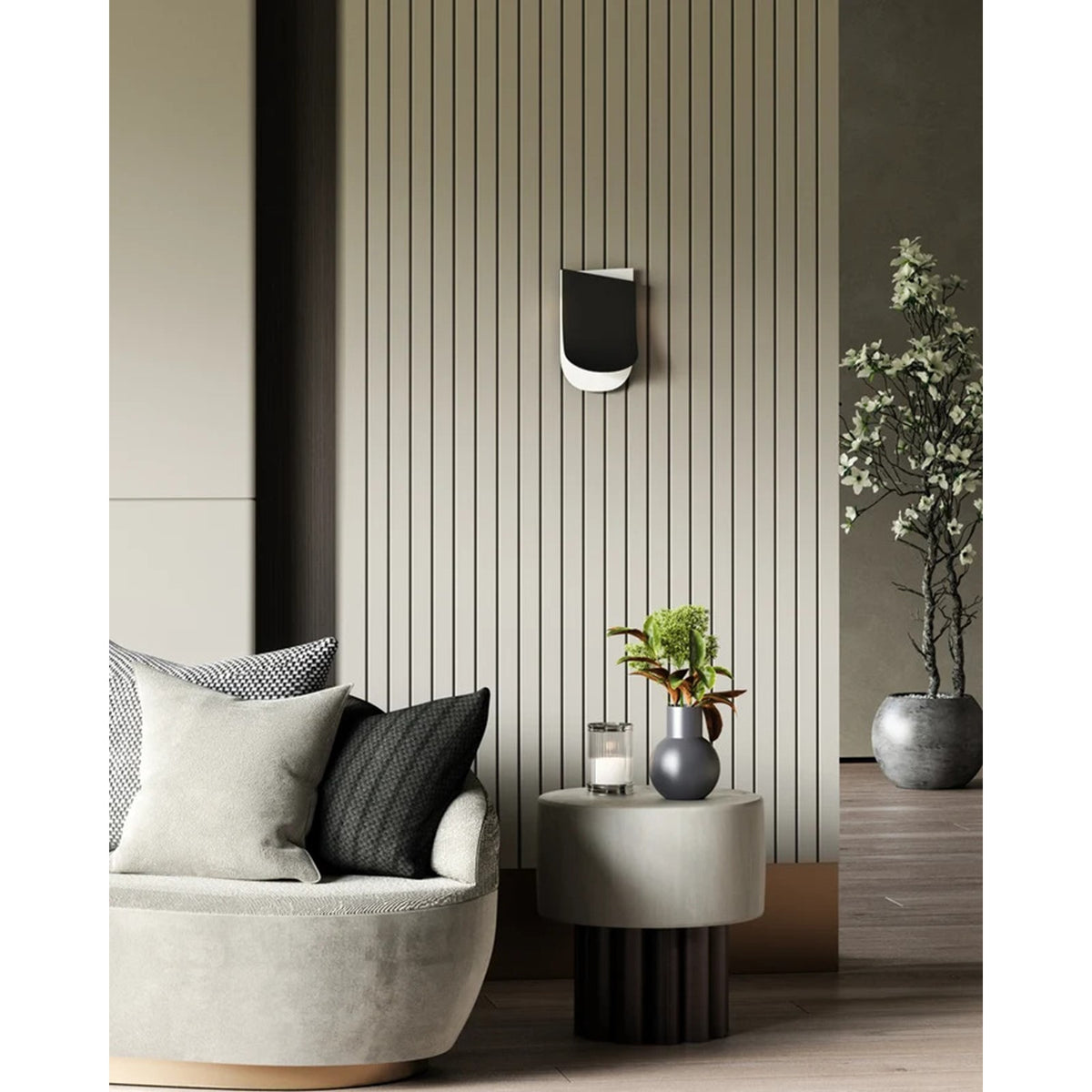 Kuzco Sonder 6in LED Wall Sconce | Modern Black and White Asymmetric | Bedroom & Hallway Accent | 6 x 11 in | Model WS83706-BK-WH