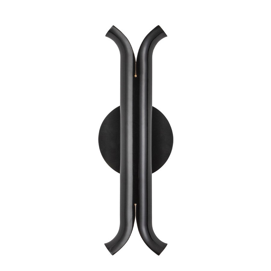 Kuzco Husk 14" LED Wall Sconce, Glossy Black/Stainless Steel Shade - WS89714-GBK