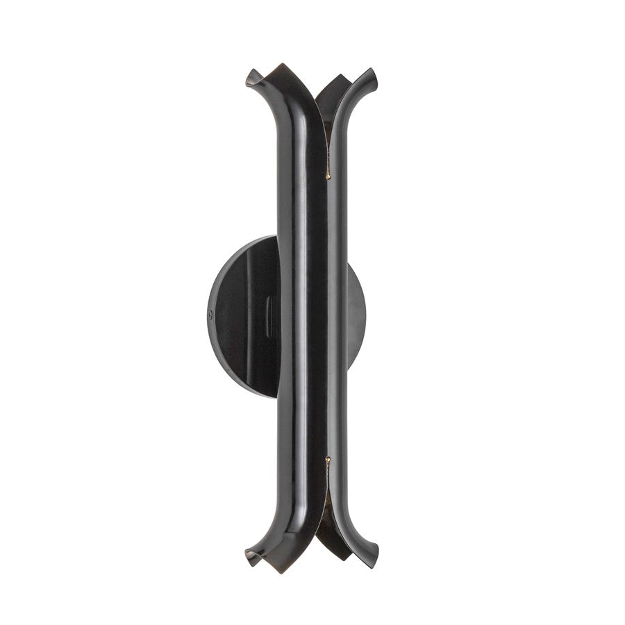 Kuzco Husk 14" LED Wall Sconce, Glossy Black/Stainless Steel Shade