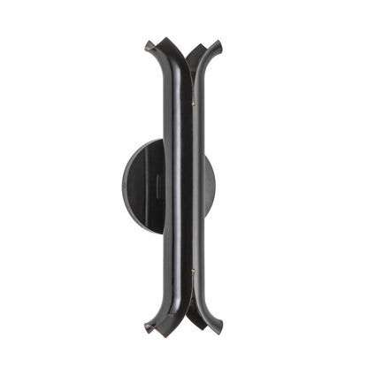 Kuzco Husk 14" LED Wall Sconce, Glossy Black/Stainless Steel Shade
