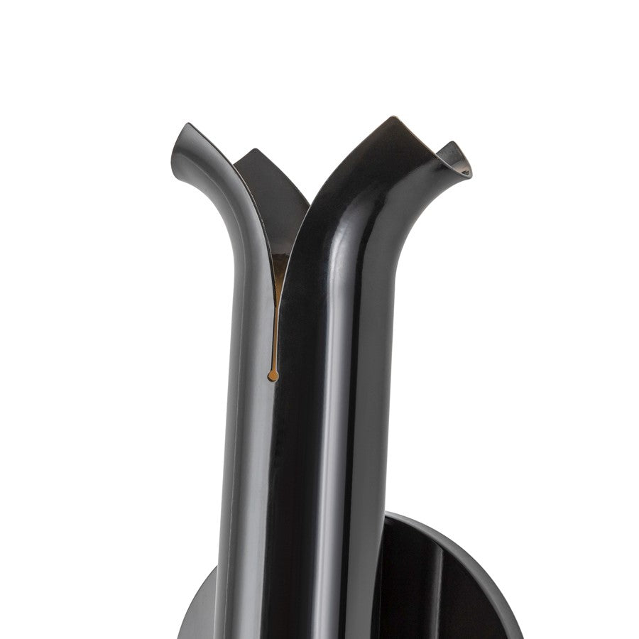 Kuzco Husk 14" LED Wall Sconce, Glossy Black/Stainless Steel Shade