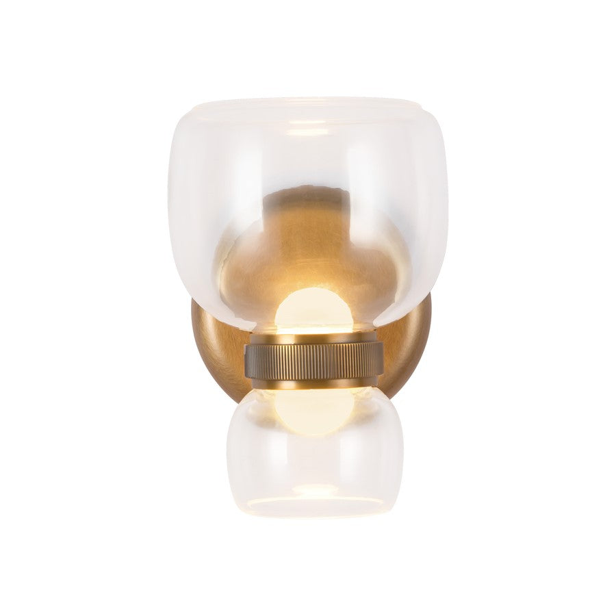 Kuzco Sutton 8" Brass Dim LED Bathroom, Vintage Brass/Clr Glass - WV310205VBCL