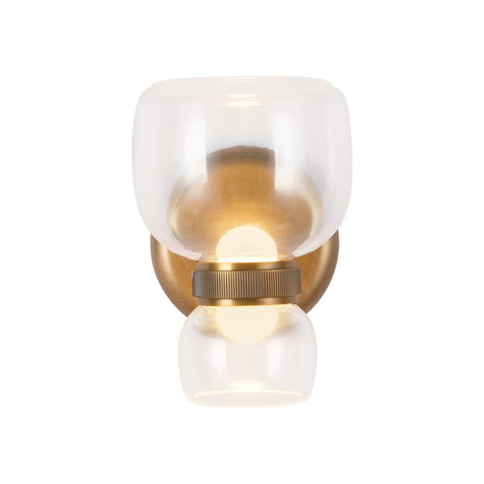 Kuzco Sutton 8" Brass Dim LED Bathroom, Vintage Brass/Clr Glass - WV310205VBCL