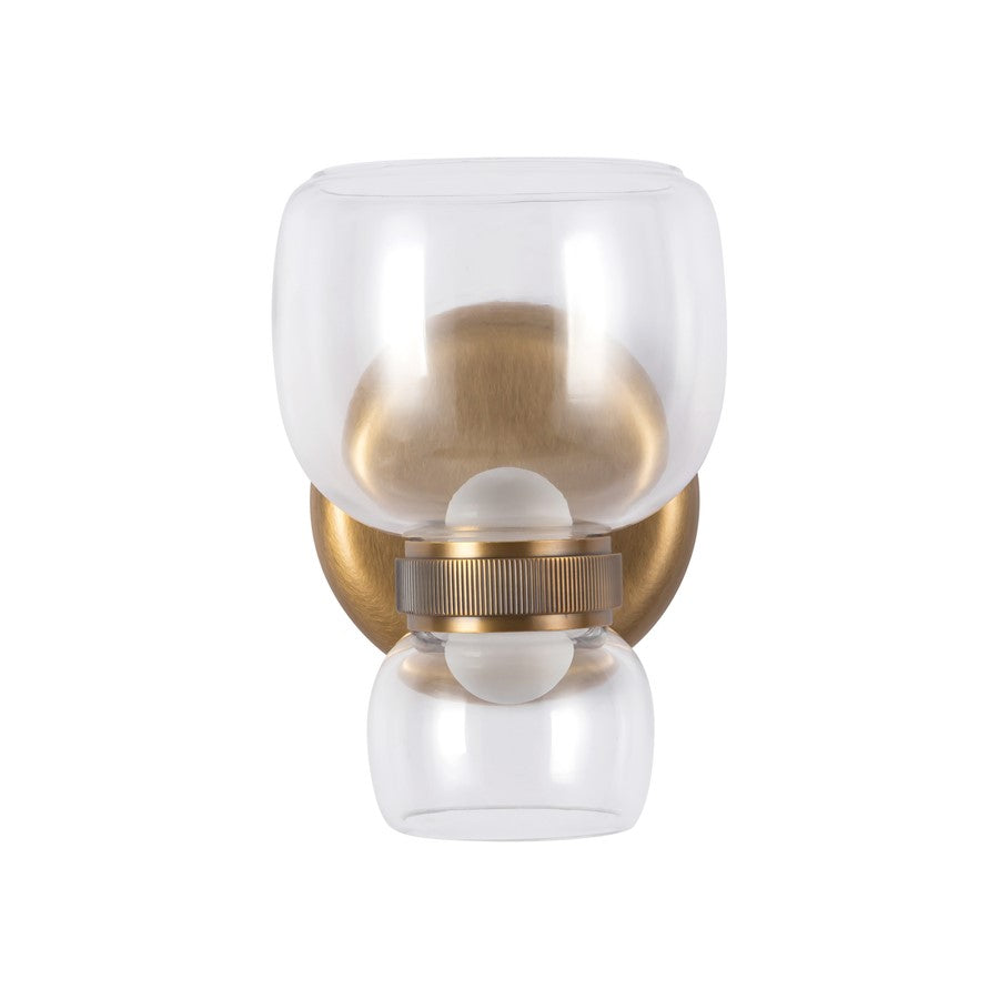 Kuzco Sutton 8" Brass Dimmable LED Bathroom, Vintage Brass/Clear Glass