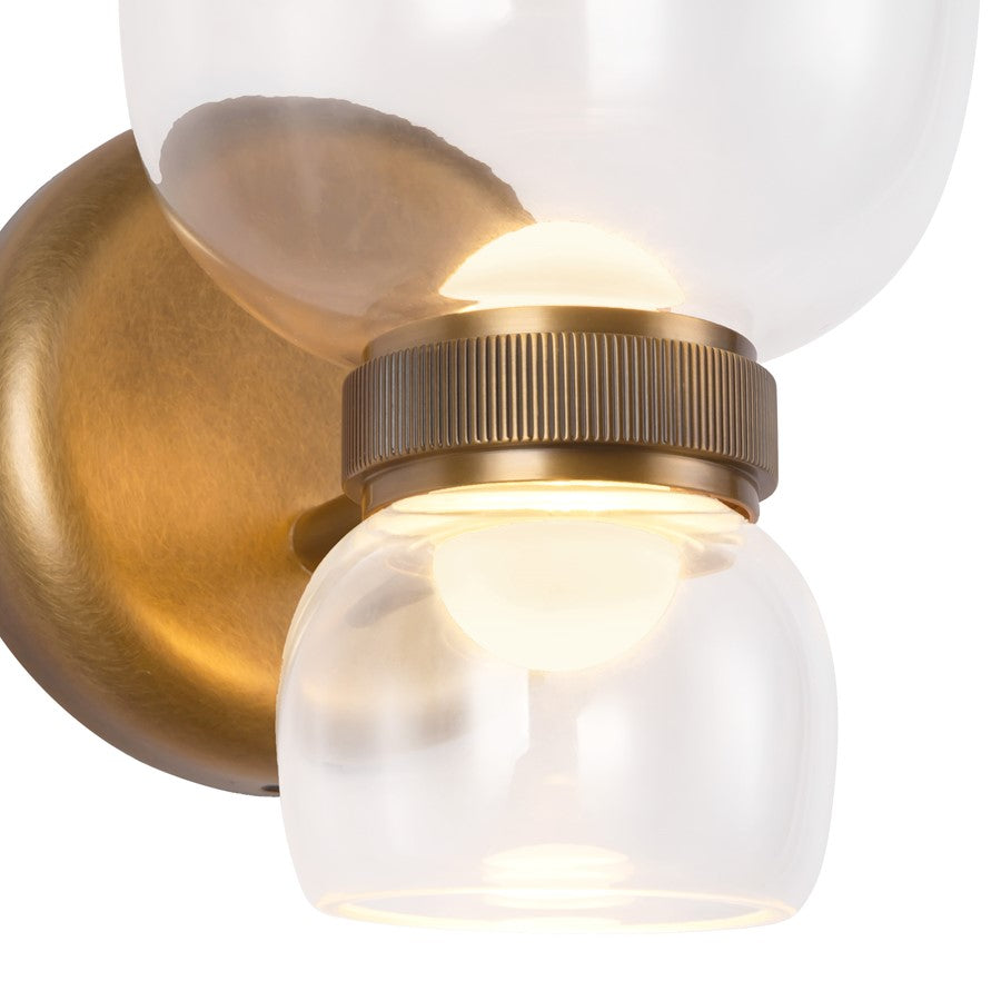Kuzco Sutton 8" Brass Dimmable LED Bathroom, Vintage Brass/Clear Glass
