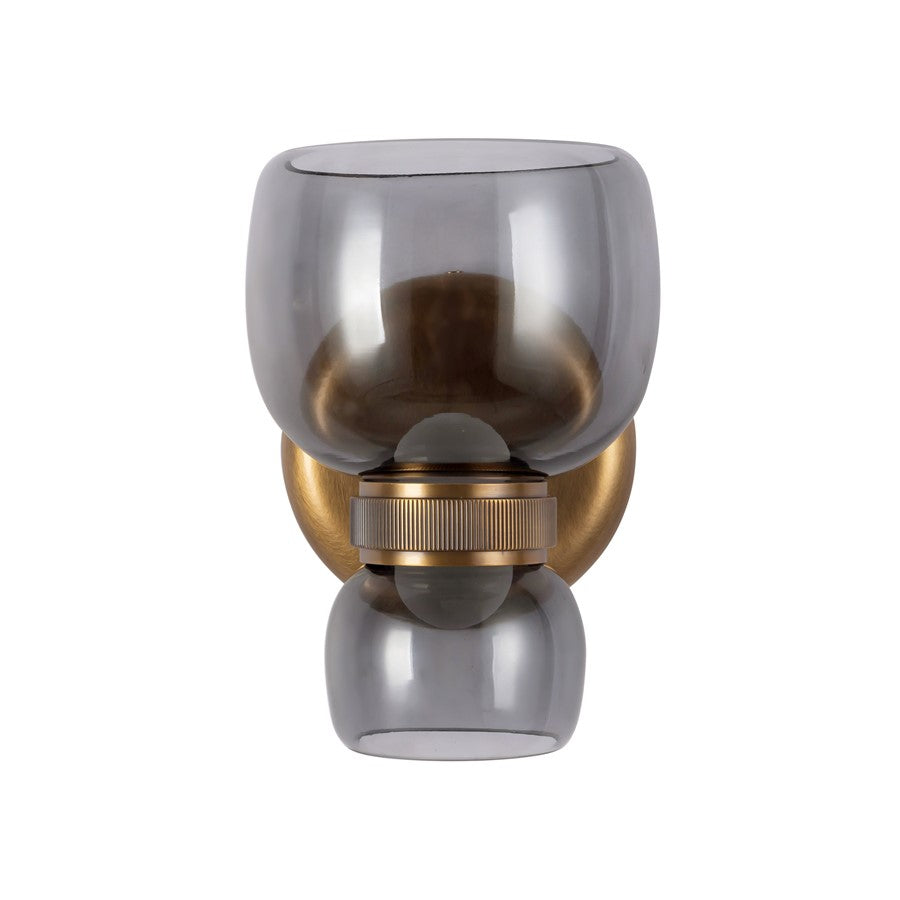 Kuzco Sutton 8" Brass Dimmable LED, Vintage Brass/Smoked Glass