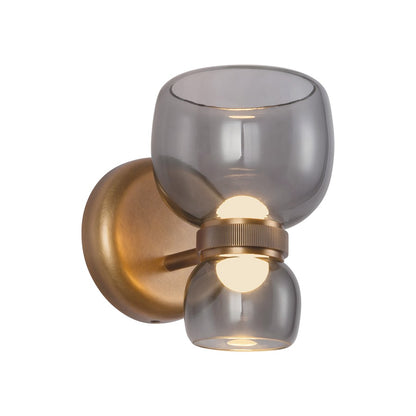 Kuzco Sutton 8" Brass Dimmable LED, Vintage Brass/Smoked Glass