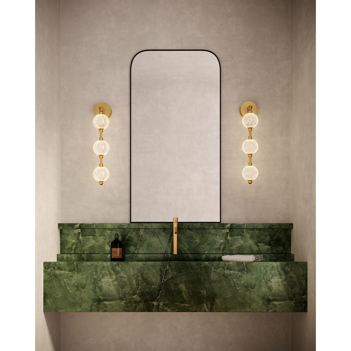 Kuzco Alora Marni 23in 16-Light Vanity Light | Natural Brass and Clear Carved Acrylic | Bathroom & Powder Room | Model WV321003NB-UNV-010