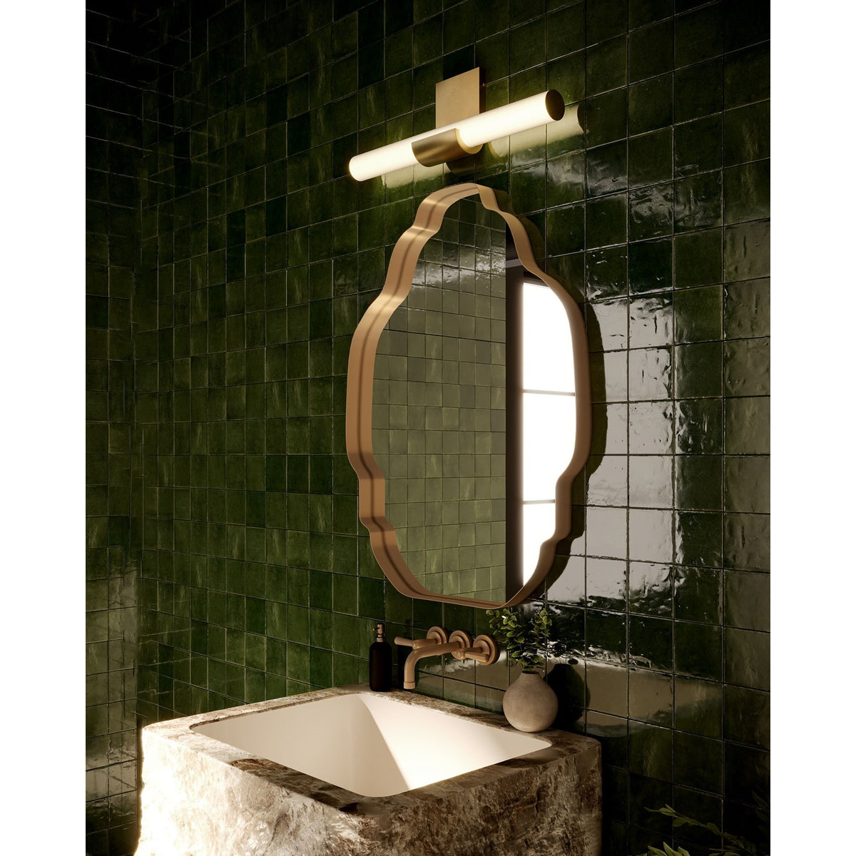 Kuzco Apollo 20in 1-Light Vanity Light | Vintage Brass Steel and Opal Glass | Bathroom & Bedroom Vanity | 20.25 x 6.5 x 3 in | Model WV353020VB