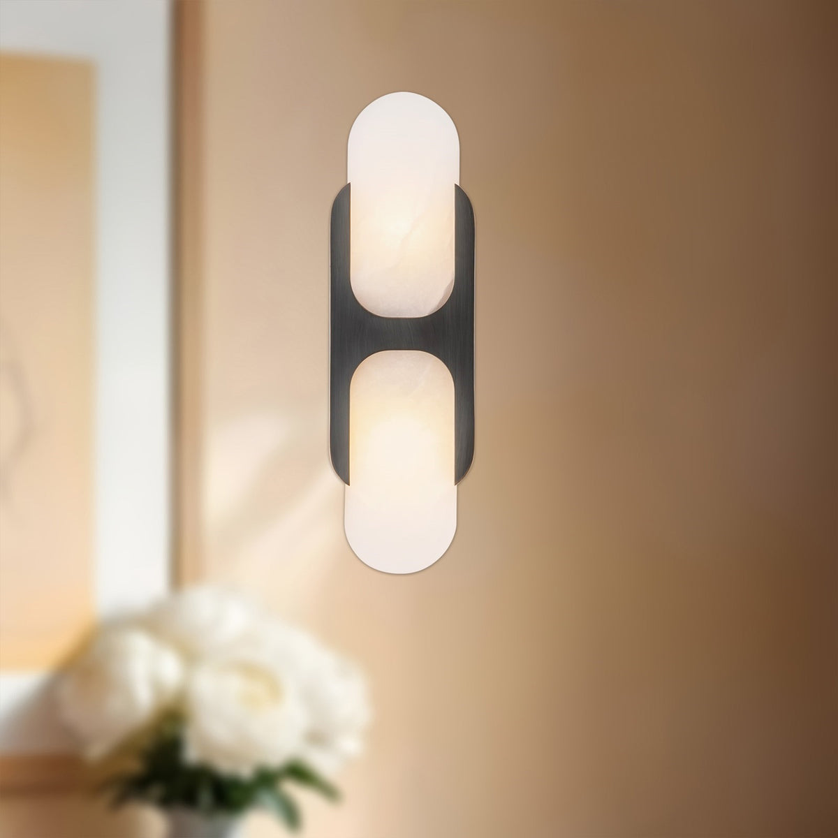 Kuzco Odin 14in 2-Light Vanity Light | Classic Urban Bronze Steel and Alabaster Glass | Bathroom Vanity & Powder Room | Model WV357214UBAR