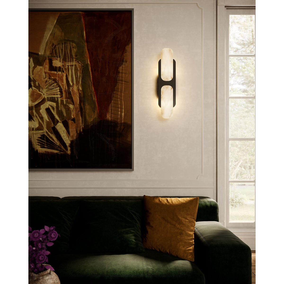 Kuzco Odin 2 17in 2-Light Vanity Light | Urban Bronze and Natural Alabaster | Bathroom & Powder Room | 17 x 4.375 x 3.25 in | Model WV357217UBAR