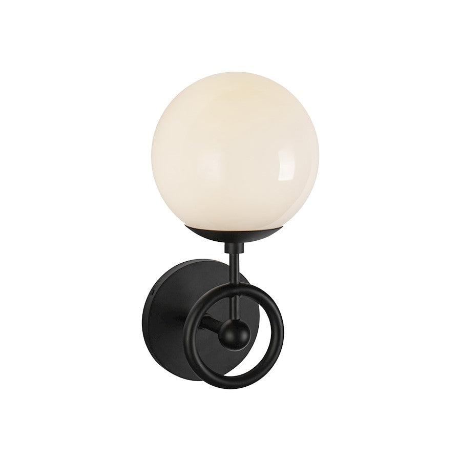 Alora Mood Fiore 1 Light 6" Wall Vanity, Matte Black/Glossy Opal - WV407306MBGO