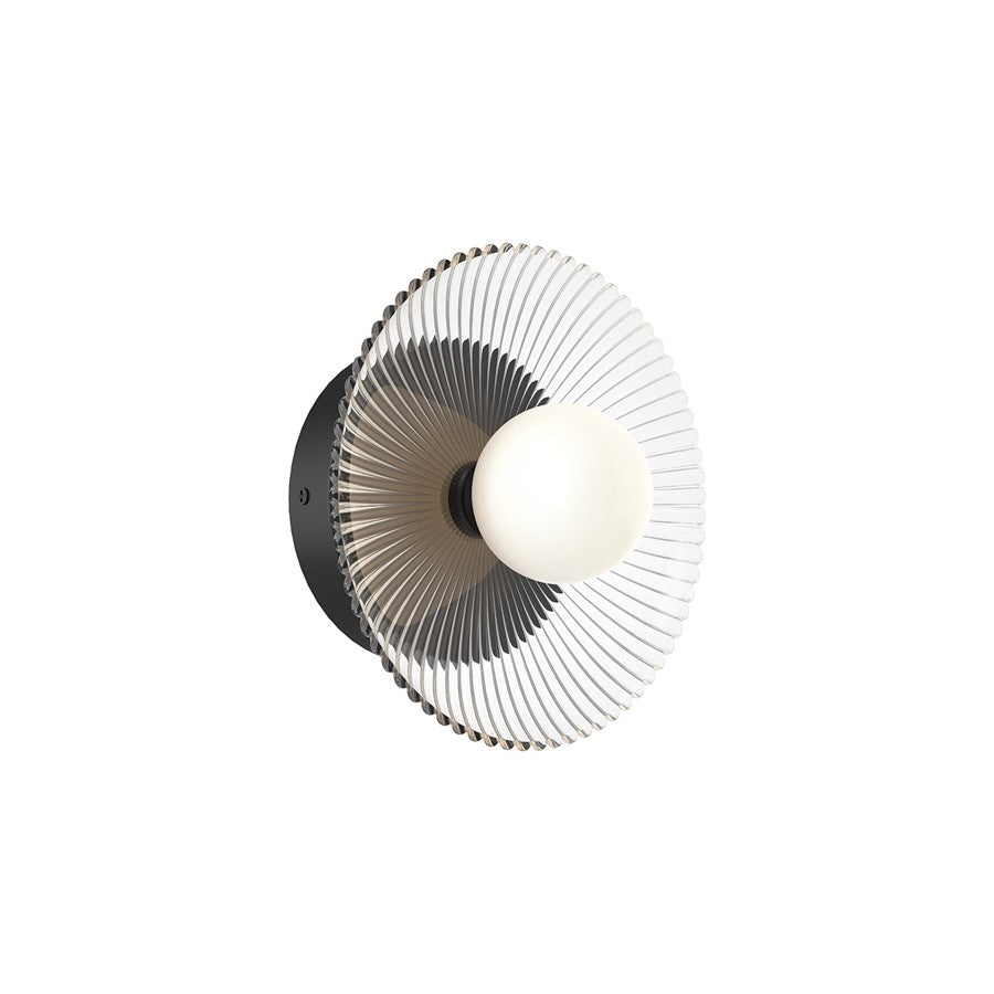 Kuzco Hera 9" LED Wall/Vanity Light, Black/Clear Ribbed Glass - WV417510MBCR-UNV